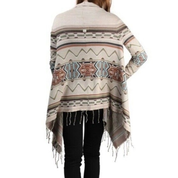 Billabong Women's Aztec Fringe Open Front Waterfall Cotton Sweater Size Large - Picture 1 of 12